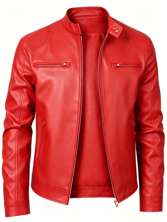 Other - Red Biker Men's Lightweight Stand Collar Jacket